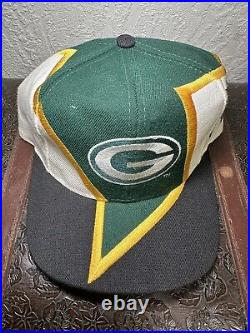 Vintage 90s Green Bay Packers Thunder Bolt Wool Snapback Hat Drew Pearson DS