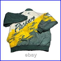 Vintage 90s Logo Athletic Splash Green Bay Packers Puffer Jacket Men's Sz L READ