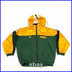 Vintage 90s Starter NFL Green Bay Packers Full Zip Hooded Jacket Sz L