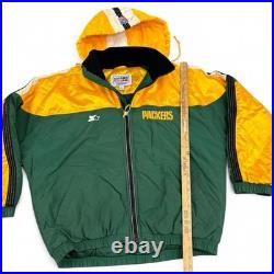 Vintage 90s Starter NFL Green Bay Packers Full Zip Hooded Jacket Sz L