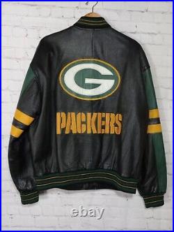 Vintage GIII Carl Banks Green Bay Packers Leather Bomber Jacket Mens Size Large