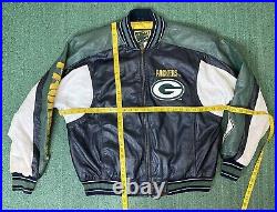 Vintage GIII Carl Banks Green Bay Packers Leather Bomber Jacket Mens XL
