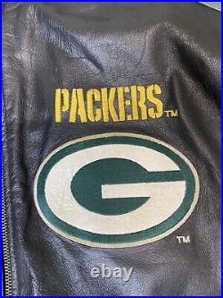 Vintage GIII Carl Banks Green Bay Packers Leather Bomber Jacket Mens XL
