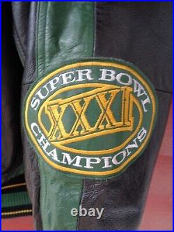 Vintage GREEN BAY PACKERS Black Leather Jacket SUPER BOWL XXXI XXL