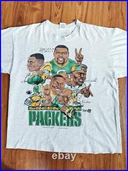 Vintage Green Bay Packers Caricature 90's Full-print 2side T-shirt NFL Football