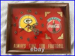 Vintage Green Bay Packers Coca Cola Framed Wall Clock Time For Football WORKS