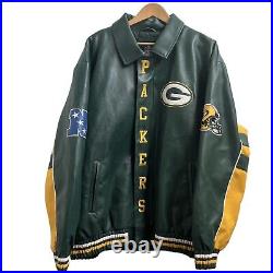 Vintage Green Bay Packers Faux Leather Jacket 90s Football NFL G-III Apparel XXL