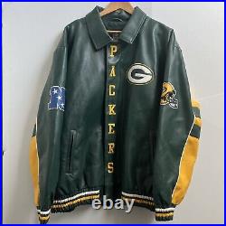 Vintage Green Bay Packers Faux Leather Jacket 90s Football NFL G-III Apparel XXL