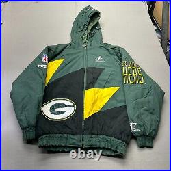 Vintage Green Bay Packers Jacket Mens Large Green Black Puffer Shark Tooth