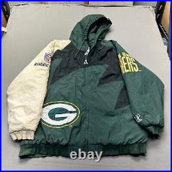 Vintage Green Bay Packers Jacket Mens XL Green Black Puffer Shark Tooth Pro Line