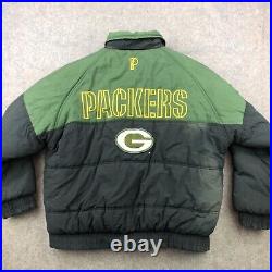 Vintage Green Bay Packers Jacket Mens XL Green Embroidered Spell Out Puffer