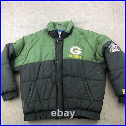 Vintage Green Bay Packers Jacket Mens XL Green Embroidered Spell Out Puffer