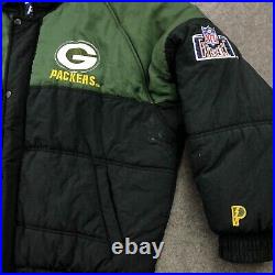 Vintage Green Bay Packers Jacket Mens XL Green Embroidered Spell Out Puffer