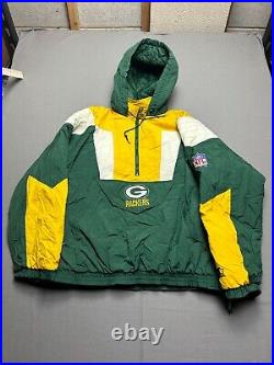 Vintage Green Bay Packers Jacket Mens XL Green Started Hooded Puffer Coat