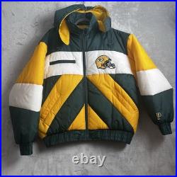 Vintage Green Bay Packers Jacket Mens XL Pro Player Hooded Puffer Back Spellout Vintage Green Bay Packers Jacket Mens XL Pro Player Hooded Puffer Back Spellout