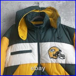 Vintage Green Bay Packers Jacket Mens XL Pro Player Hooded Puffer Back Spellout Vintage Green Bay Packers Jacket Mens XL Pro Player Hooded Puffer Back Spellout