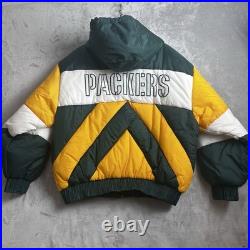 Vintage Green Bay Packers Jacket Mens XL Pro Player Hooded Puffer Back Spellout Vintage Green Bay Packers Jacket Mens XL Pro Player Hooded Puffer Back Spellout
