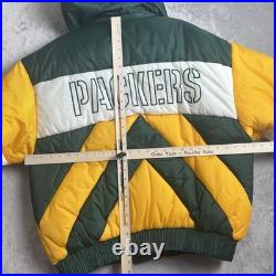 Vintage Green Bay Packers Jacket Mens XL Pro Player Hooded Puffer Back Spellout Vintage Green Bay Packers Jacket Mens XL Pro Player Hooded Puffer Back Spellout
