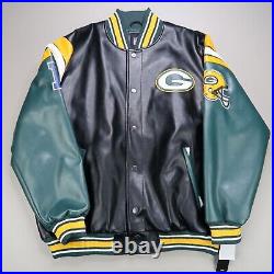 Vintage Green Bay Packers Jacket Mens XXL Black Green Faux Leather G III Button