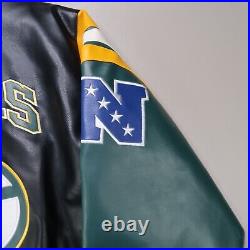 Vintage Green Bay Packers Jacket Mens XXL Black Green Faux Leather G III Button