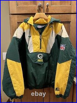 Vintage Green Bay Packers Jacket Starter ProLine 1/2 Zip Pullover Coat Size XL