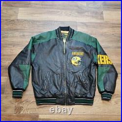 Vintage Green Bay Packers Leather Jacket Mens Medium Black Carl Banks And G III