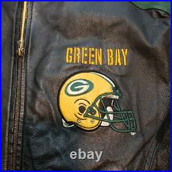 Vintage Green Bay Packers Leather Jacket Mens Medium Black Carl Banks And G III