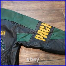 Vintage Green Bay Packers Leather Jacket Mens Medium Black Carl Banks And G III