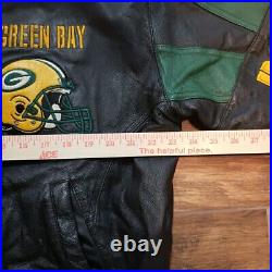 Vintage Green Bay Packers Leather Jacket Mens Medium Black Carl Banks And G III