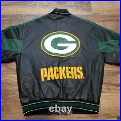 Vintage Green Bay Packers Leather Jacket Mens Medium Black Carl Banks And G III