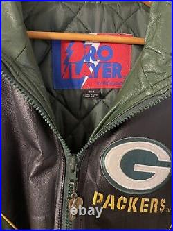 Vintage Green Bay Packers Leather Jacket Mens Size XL Pro Player