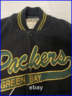 Vintage Green Bay Packers Leather Wool Varsity Jacket Size Large 90s NFL