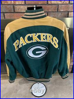Vintage Green Bay Packers NFL Football Leather Letterman Jacket Mens Size Medium