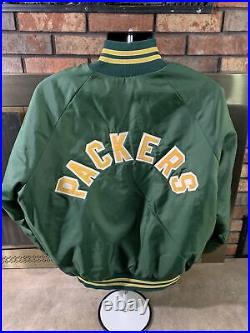 Vintage Green Bay Packers NFL Football Satin Vatsity Snap Jacket Mens Size Large