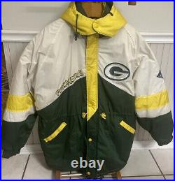 Vintage Green Bay Packers Pro Player Puffer Jacket Coat 90s NFL Size XXL Hooded