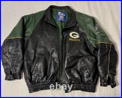 Vintage Green Bay Packers Pro Player XXL Leather Jacket Coat NFL Super Bowl 31