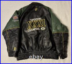 Vintage Green Bay Packers Pro Player XXL Leather Jacket Coat NFL Super Bowl 31