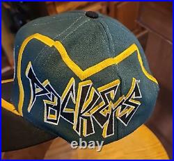 Vintage Green Bay Packers Reverse Thunder Bolt Wool Snapback Hat Drew Pearson