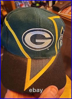 Vintage Green Bay Packers Reverse Thunder Bolt Wool Snapback Hat Drew Pearson