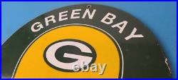 Vintage Green Bay Packers Sign NFL Football Stadium Porcelain Gas Pump Sign Vintage Green Bay Packers Sign NFL Football Stadium Porcelain Gas Pump Sign
