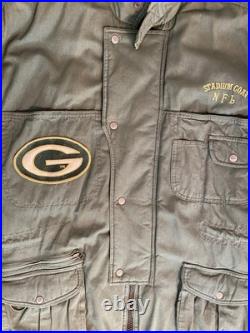 Vintage Green Bay Packers Stadium Coat Mirage NFL Jacket Long Mens L 90s RARE