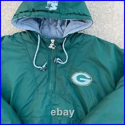 Vintage Green Bay Packers Starter Jacket Adult Large Green Hooded Pull Over 90s