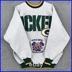 Vintage Green Bay Packers Sweater Adult XL Gray Super Bowl Pullover Mens 17048