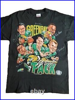 Vintage Green Bay Packers Wolf Pack Caricature 90's t-shirt NFL Football L