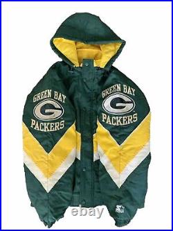 Vintage Green Bay Starter ProLine Insulated Jacket Detachable Hood Large