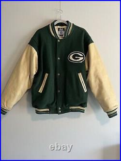Vintage Mirage Green Bay Packers Varsity Style Jacket Leather & Wool XL