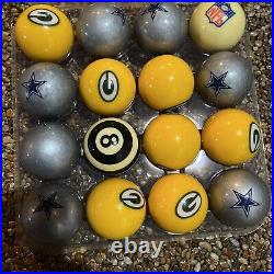 Vintage NFL Cue Billiards Balls Green Bay Packers & Dallas Cowboys