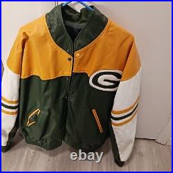 Vintage Rare Green Bay Packers Leather Button Up Jacket Size Large