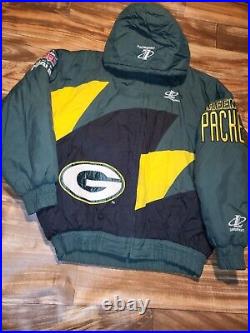 Vintage Rare Green Bay Packers Logo Athletic Double Sharktooth Jacket Size L/XL