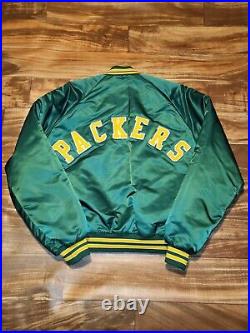 Vintage Rare NFL Green Bay Packers Chalk Line Satin Sports Spellout Jacket Sz L